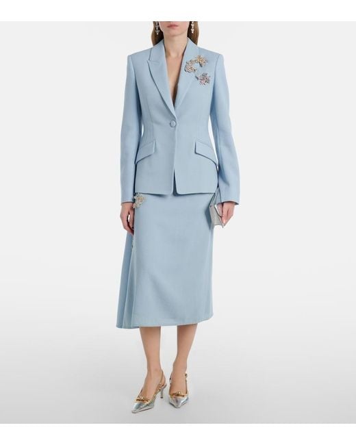 Erdem Blue Virgin Wool Midi Skirt