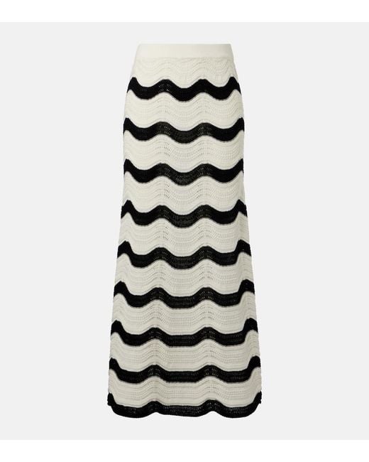 LaDoubleJ Black Chevron Cotton Crochet Midi Skirt