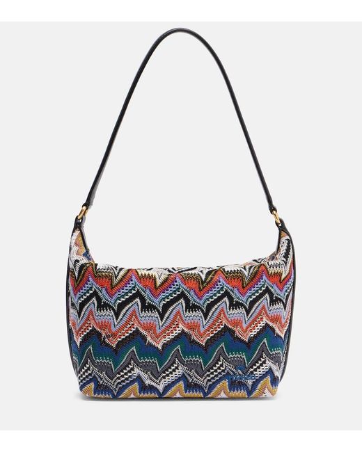 Missoni Blue Zigzag Leather-Trimmed Shoulder Bag