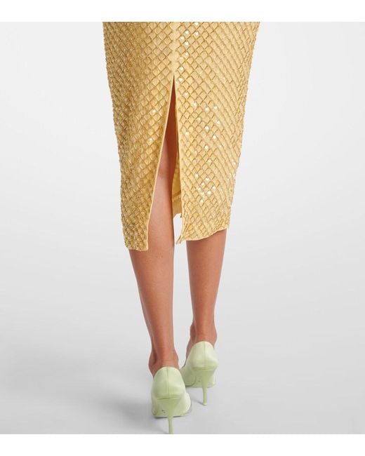 Veronica Beard Yellow Allora Beaded Midi Skirt
