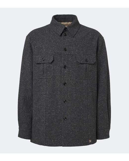Valentino Black Vlogo Wool And Silk-Blend Overshirt for men