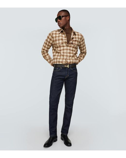 Camisa oxford de mezcla de algodon a cuadros Tom Ford de hombre de color Brown