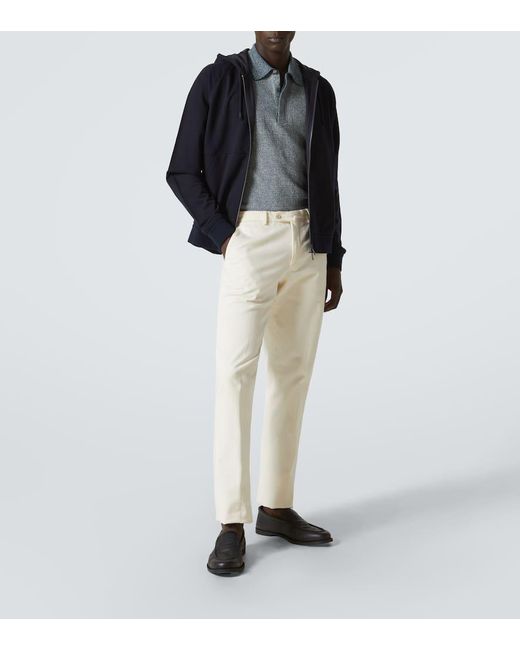 Zegna Blue Zip-Up Cotton-Blend Hoodie for men
