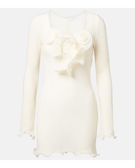 Vestido Corto De Crepe Con Aplique Floral Magda Butrym de color White