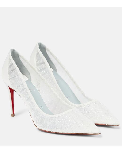 Christian Louboutin Lace Up Kate 85 Satin-trimmed Corded Lace Pumps in  White