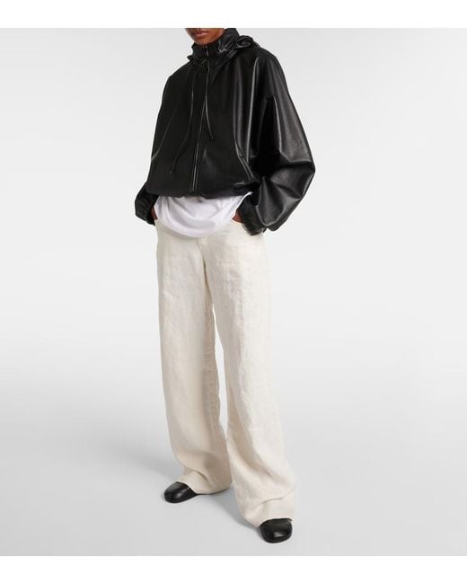 The Row Black Hugh Leather Slip-On Shoes