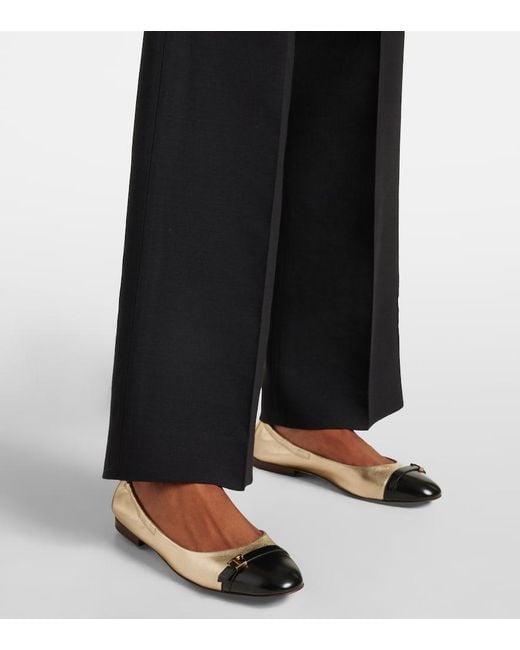 Tod's Natural Metallic Leather Ballet Flats