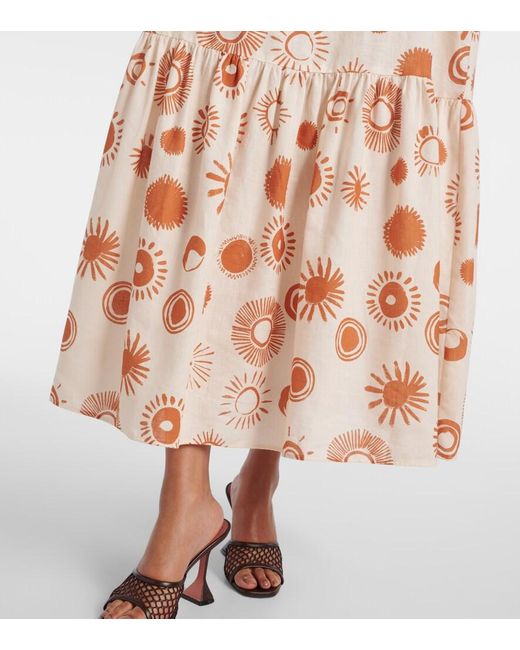 Asceno White Ibiza Printed Linen And Cotton Maxi Dress