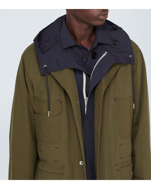Sacai Green Reversible Cotton-Blend Ripstop Coat for men