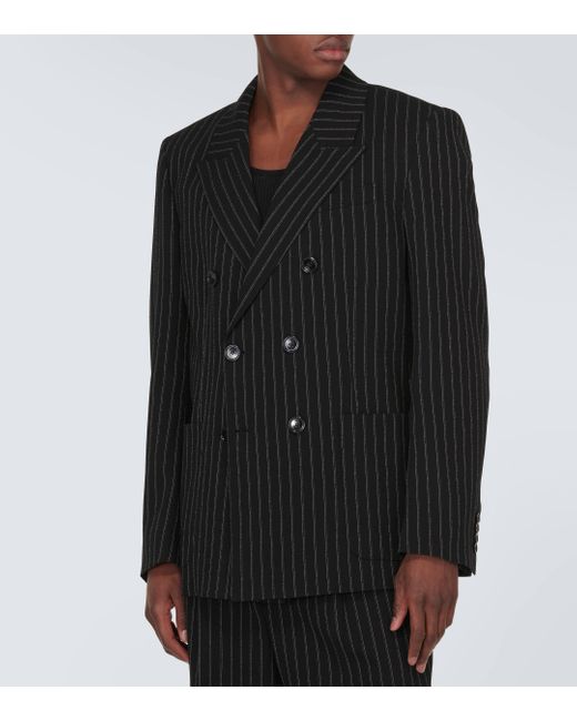 AMI Black Pinstripe Double-breasted Wool Blazer for men