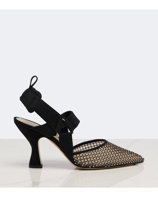 Fendi Black Colibri Embellished Mesh And Suede Pumps
