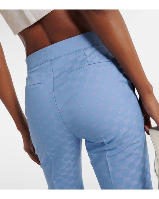Pantaloni cropped in gabardine GG di Gucci in Blue