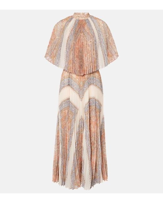 Zimmermann Pink Illustration Sunray Paisley Caped Midi Dress