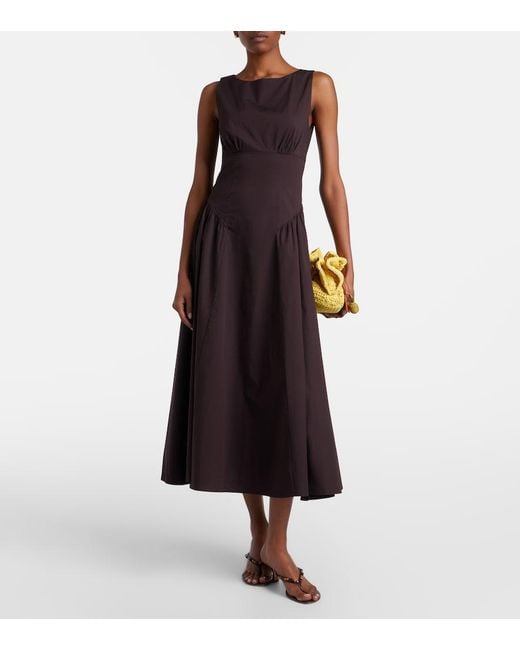 Staud Brown Gwen Cotton Poplin Midi Dress