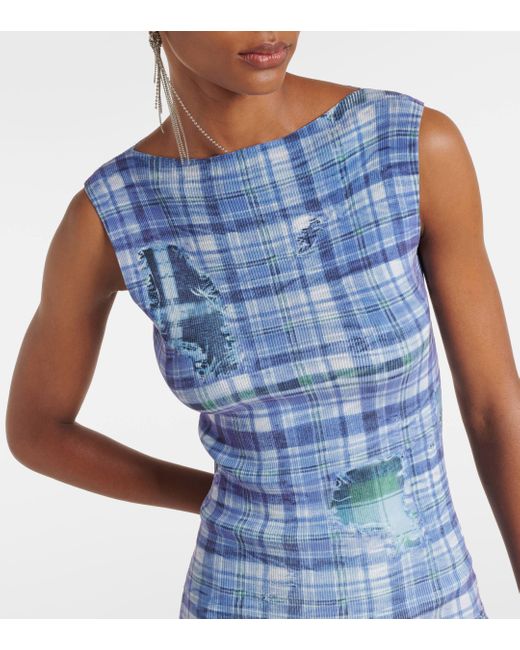 Acne Blue Checked Ribbed-knit Midi Dress