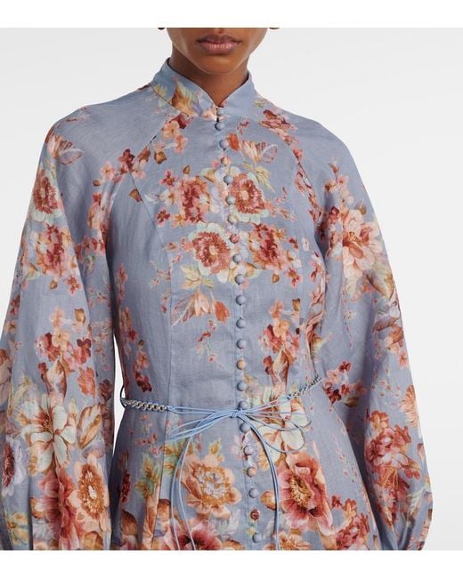 Zimmermann White Awaken Floral Linen Midi Dress