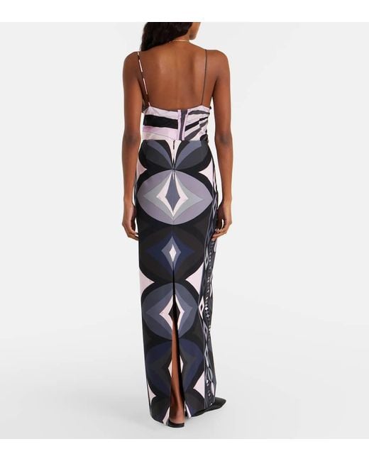 Emilio Pucci Blue Collane Silk Maxi Skirt