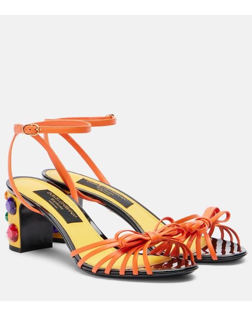 Dolce & Gabbana Red Keira Embellished Leather Sandals