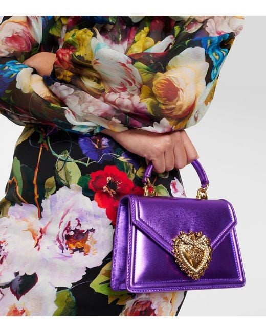 Dolce & Gabbana Purple Verzierte Tote Devotion Small aus Metallic-Leder