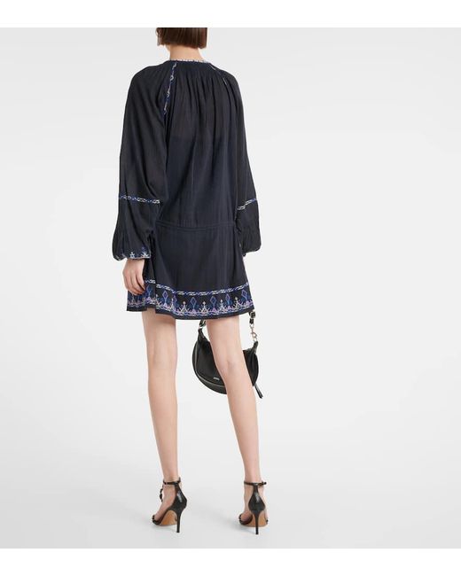 Isabel Marant Blue Parsley Embroidered Cotton Voile Minidress