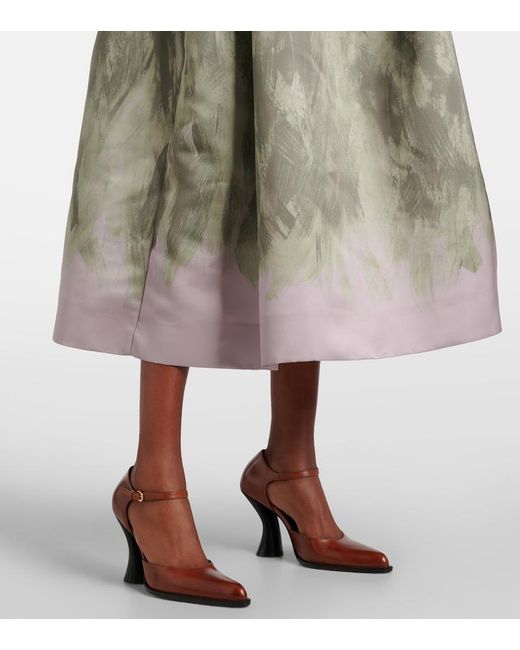 Dries Van Noten Green Satin Midi Skirt