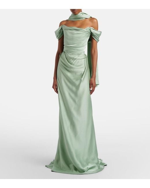 Vivienne Westwood Green Nova Vixen Scarf-Detail Satin Gown