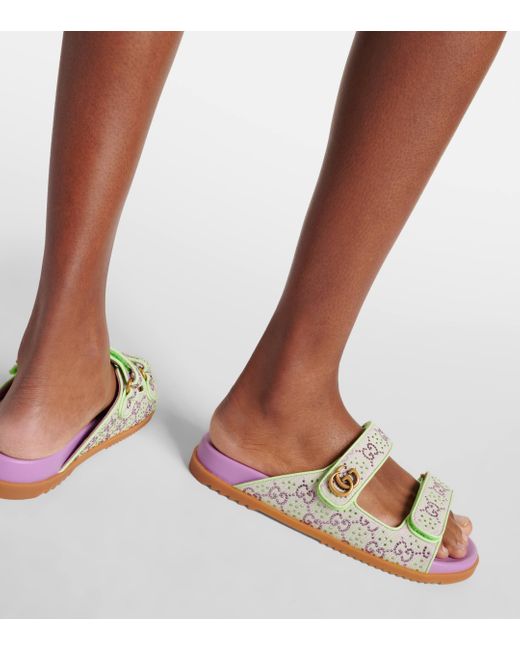 Gucci Pink GG Canvas Crystal-embellished Sandals