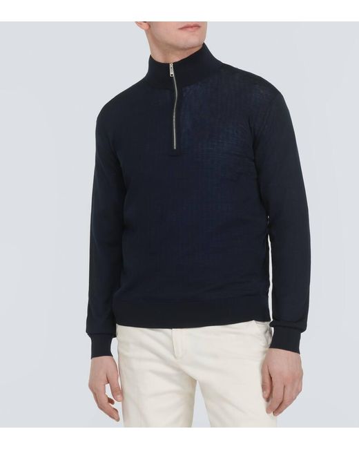 Pullover in lana con zip di Zegna in Blue da Uomo
