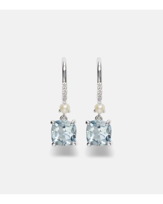 STONE AND STRAND Blue 14Kt Earrings With Aquamarines, Pearls, And Diamonds