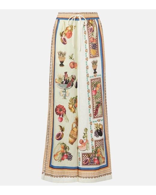 ALÉMAIS Metallic Mercado Printed Linen Wide-Leg Pants