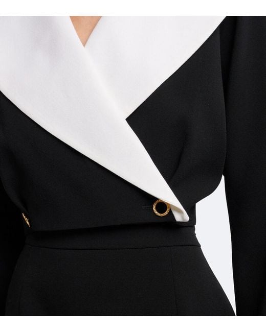 Alessandra Rich Black Double-Breasted Wool-Blend Crepe Jacket