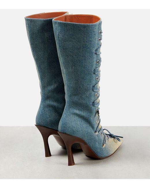 Acne Blue Bitten Denim Knee-High Boots
