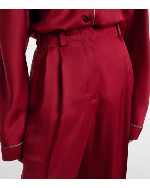 Givenchy Red Silk Satin Wide-Leg Pants