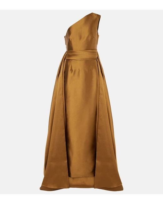Solace London Brown Charo One-Shoulder Twill Gown