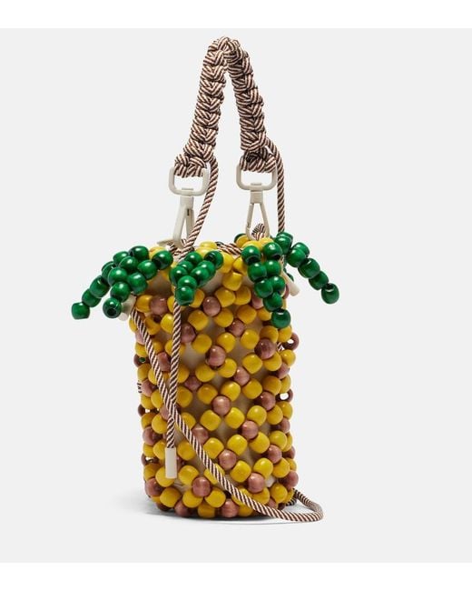ALÉMAIS White Pineapple Mini Beaded Top-Handle Bag