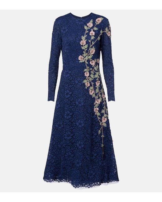 Costarellos Blue Marlena Embellished Lace Cocktail Dress