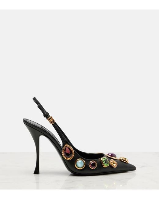 Dolce & Gabbana Black Slingback-Pumps Dg Aus Leder Mit Kristallen