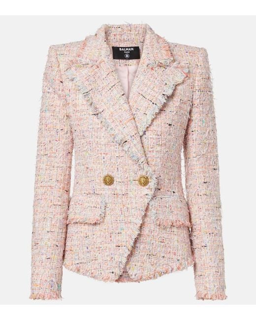 Balmain Pink Double-Breasted Tweed Jacket