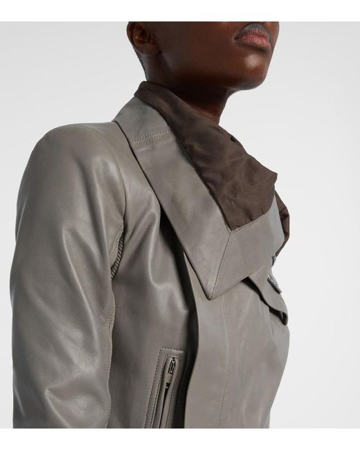 Rick Owens Gray Leather Biker Jacket