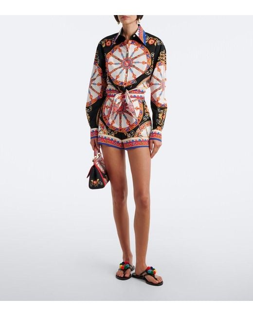 Dolce & Gabbana Multicolor Carretto Cropped Cotton Shirt