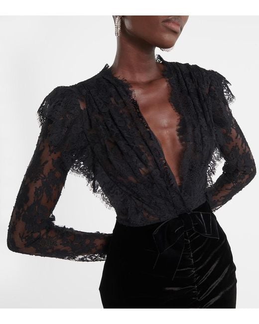 Alessandra Rich Black Lace-Velvet Gown