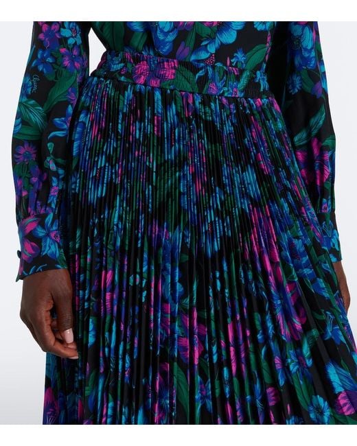 Gucci Blue Floral Plisse Silk Crepe De Chine Midi Skirt