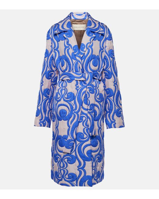 Dries Van Noten Blue Quilted Wrap Coat