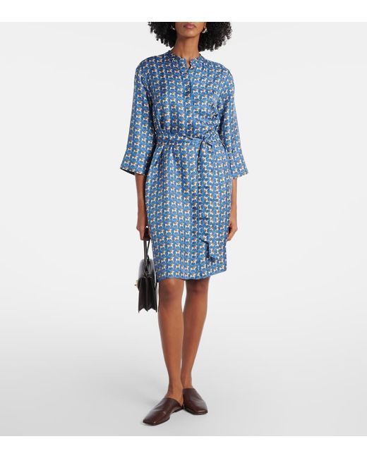 Max Mara Blue Bedrucktes Minikleid Aus Seiden-Twill