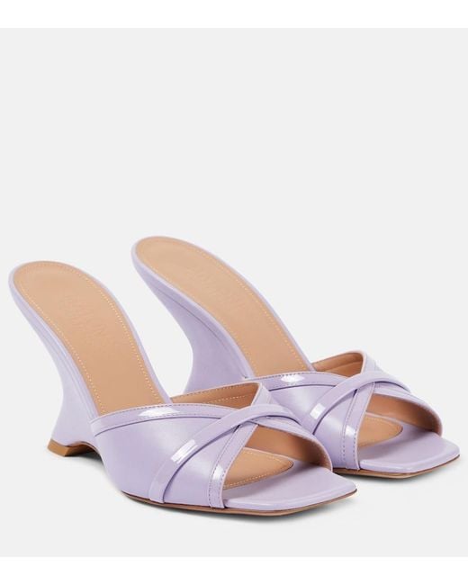Malone Souliers Purple Perla 85 Leather Wedge Mules