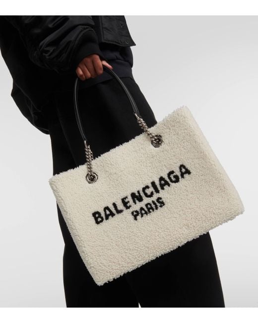 Balenciaga Natural Leather-trimmed Shearling Tote Bag