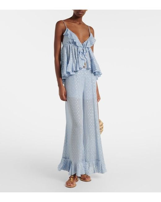 Zimmermann Blue Daylight Semi-Sheer Chiffon Wide-Leg Pants