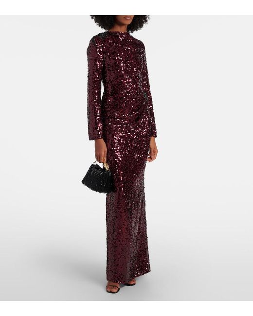 Erdem Purple Draped Sequined Gown