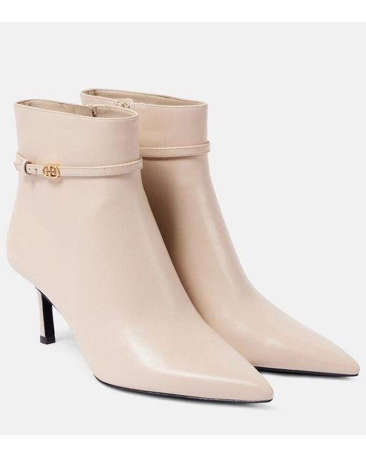 Tory Burch Natural Double T Buckle 65 Leather Ankle Boots
