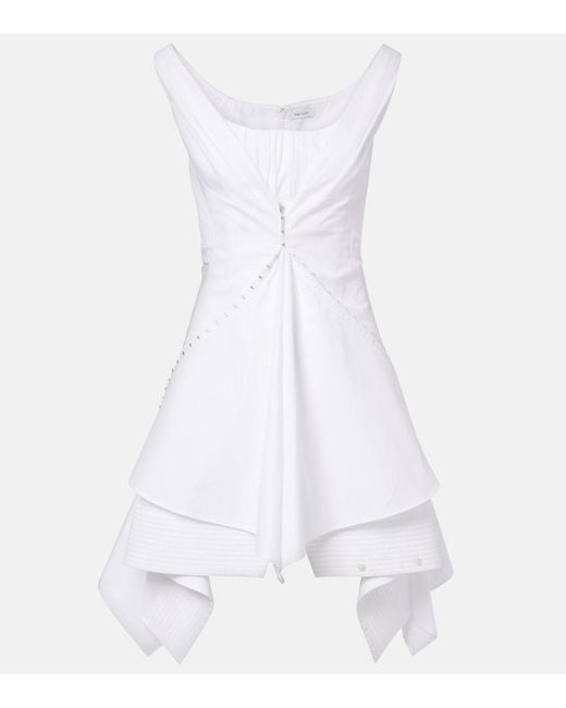 McQueen White Ruffled Cotton Minidress